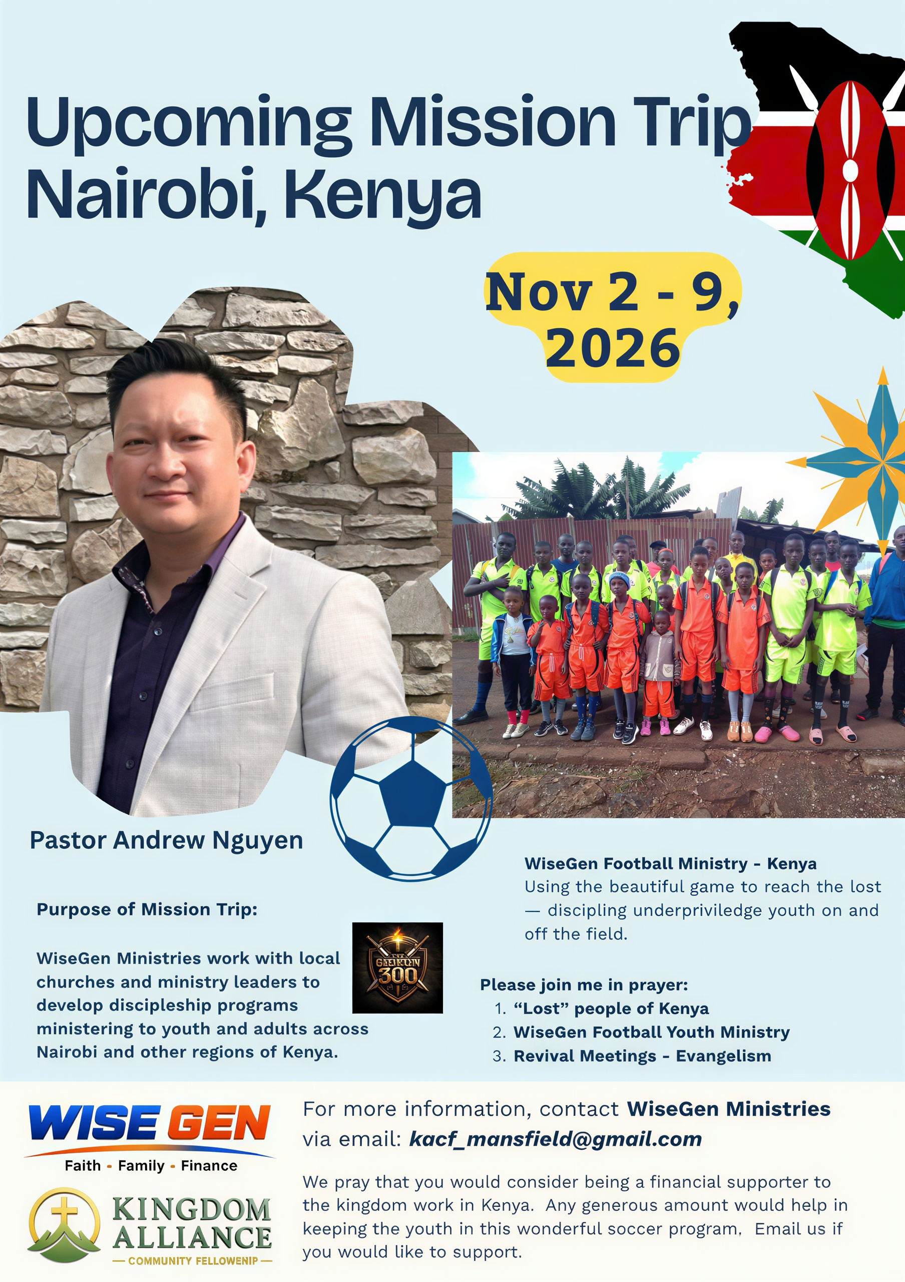 Mission Trip Kenya - WiseGen Ministries Nairobi Event Flyer
